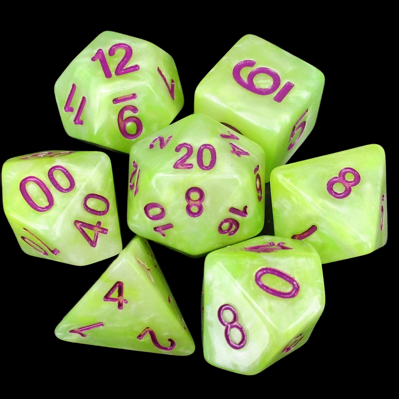 TDSO Marbleised Green Yellow & White 7 Dice Polyset