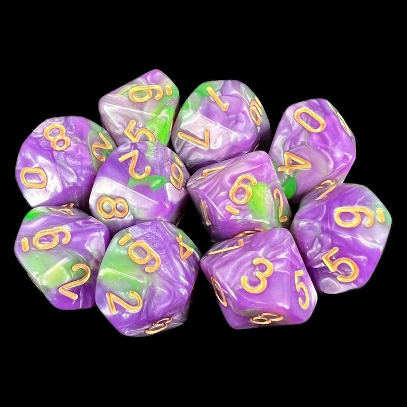 TDSO Marbleised Purple & Green 10 x D10 Set