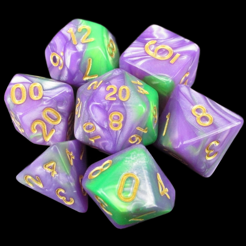 TDSO Marbleised Purple & Green 7 Dice Polyset
