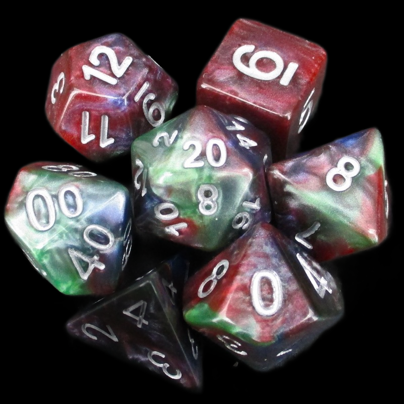 TDSO Marbleised Red Green & Blue 7 Dice Polyset