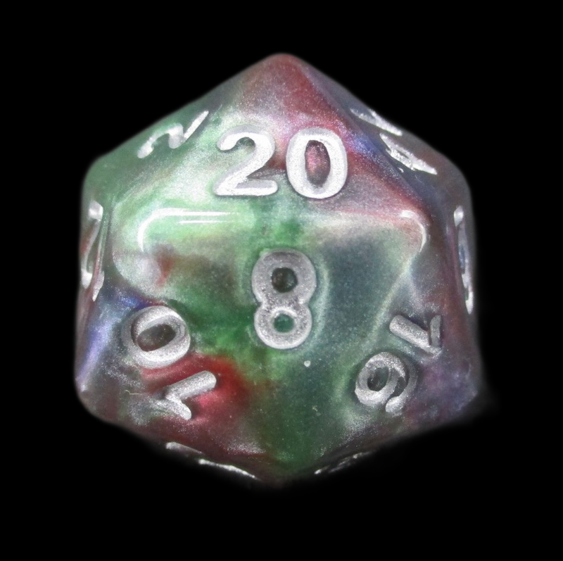 TDSO Marbleised Red Green & Blue D20 Dice