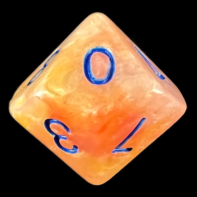 HALF PRICE CLEARANCE TDSO Marbleised White Orange & Purple D10 Dice