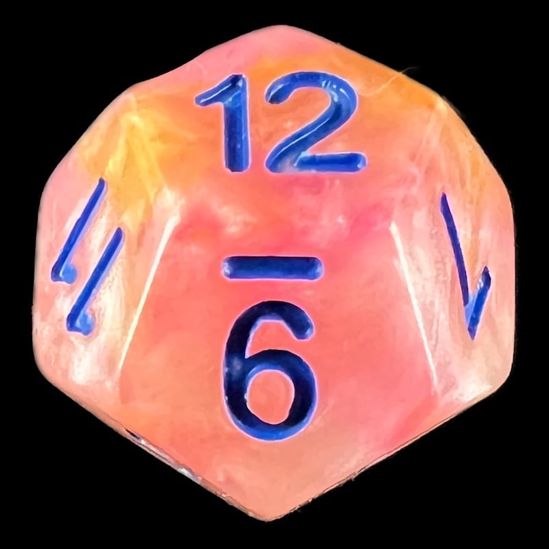 HALF PRICE CLEARANCE TDSO Marbleised White Orange & Purple D12 Dice