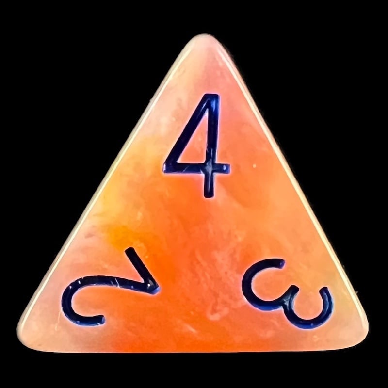 HALF PRICE CLEARANCE TDSO Marbleised White Orange & Purple D4 Dice