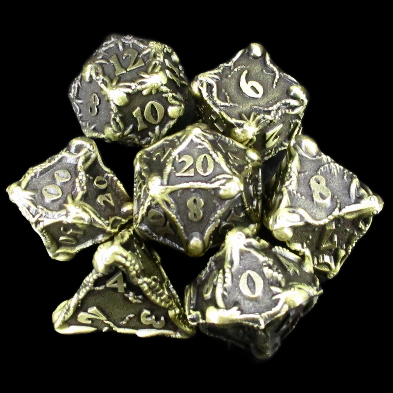 TDSO Metal Antique Bronze & Black Tentacles 7 Dice Polyset