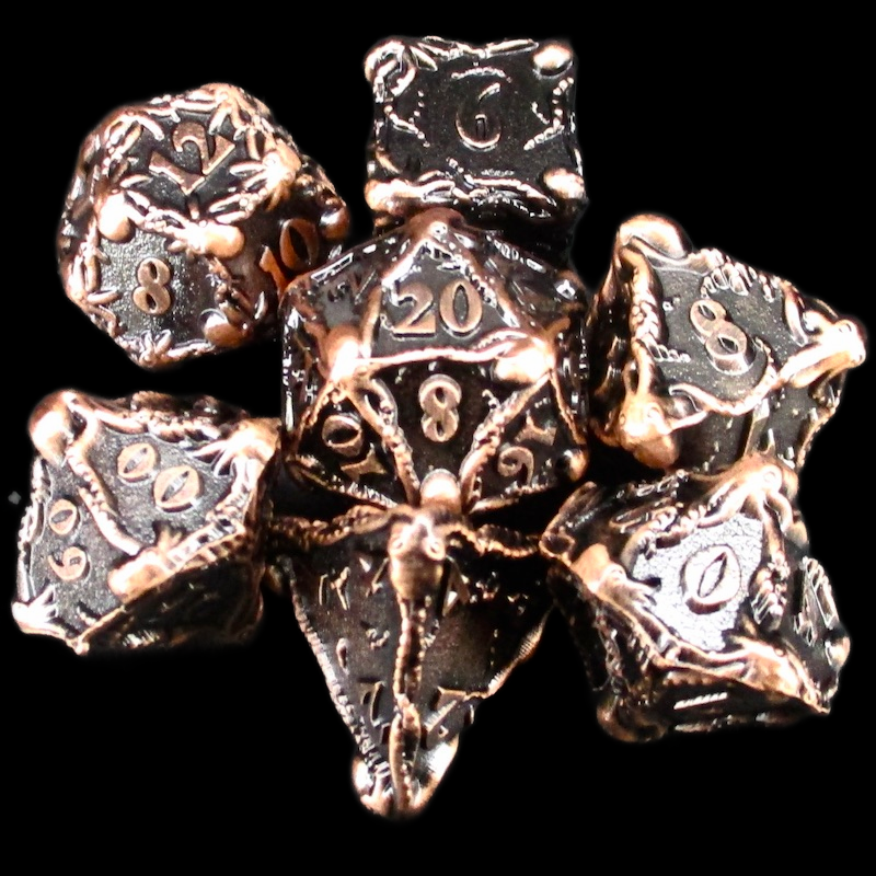 TDSO Metal Antique Copper & Black Tentacles 7 Dice Polyset