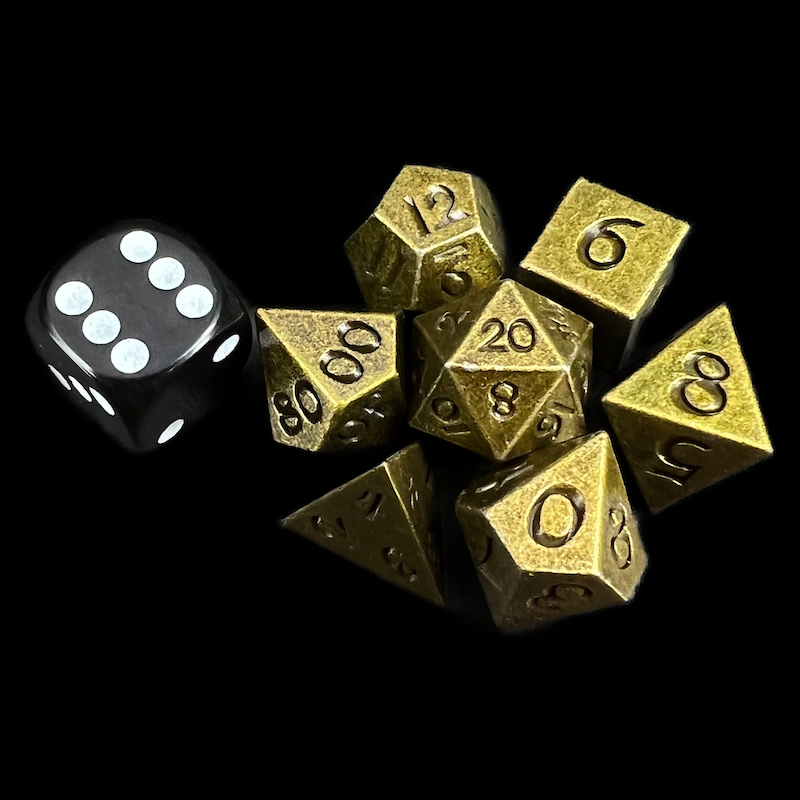 HALF PRICE TDSO Metal Antique Gold MINI 12mm 7 Dice Polyset