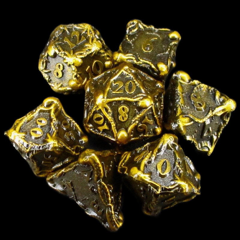 TDSO Metal Antique Golden & Black Tentacles 7 Dice Polyset