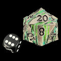 TDSO Metal Antique Silver & Green Mica With Black 34mm D20 Dice