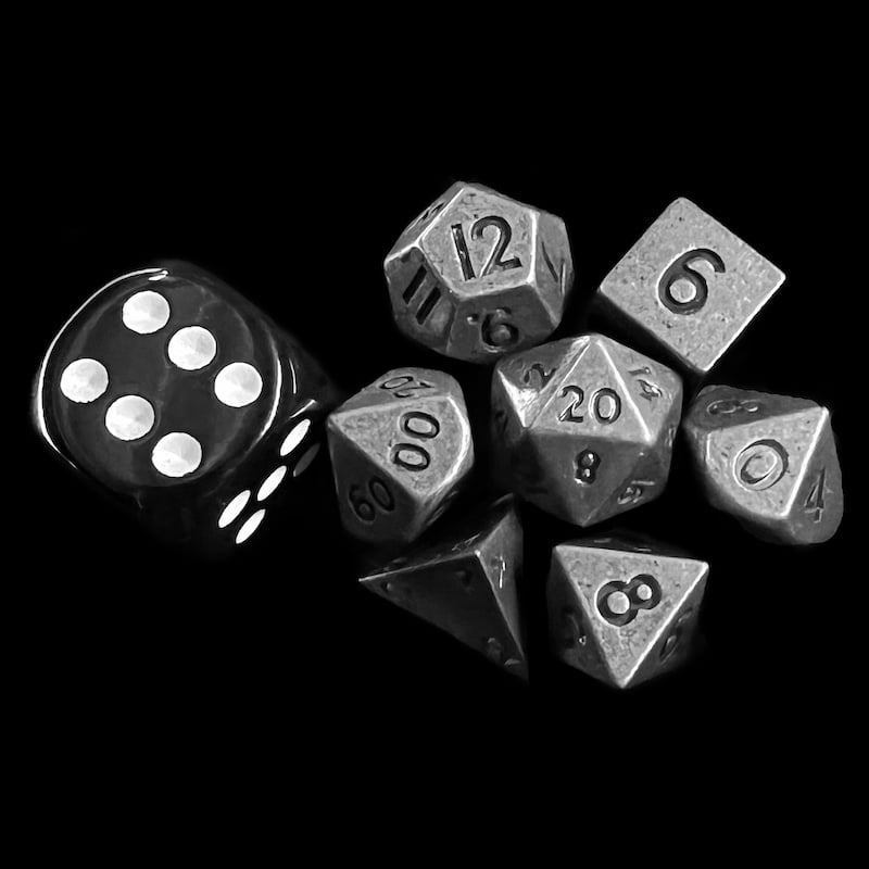 TDSO Metal Antique Silver MINI 10mm 7 Dice Polyset in Tube
