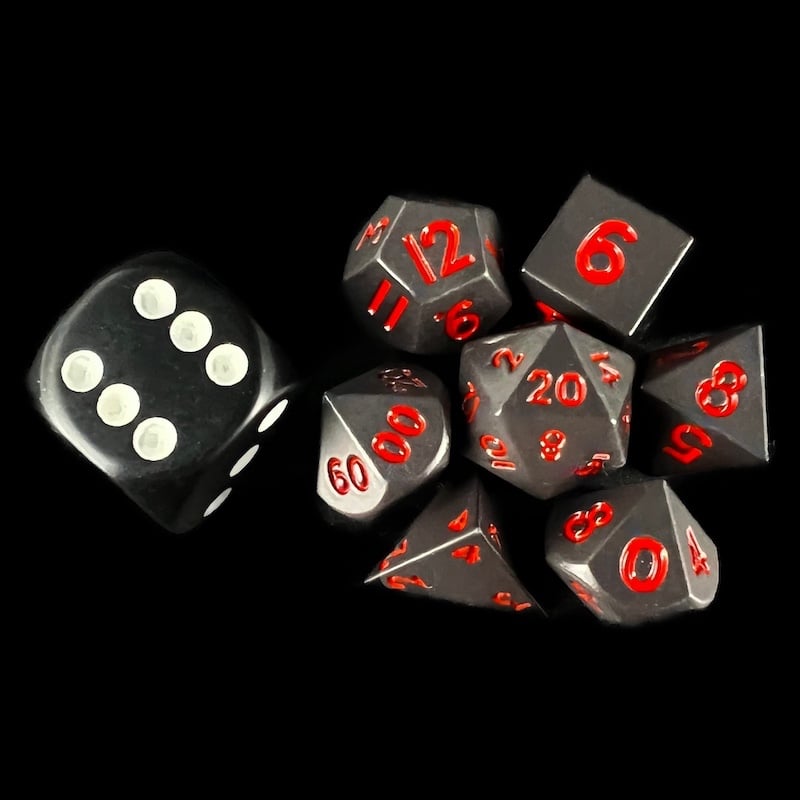 TDSO Metal Black & Red MINI 10mm 7 Dice Polyset In Tube