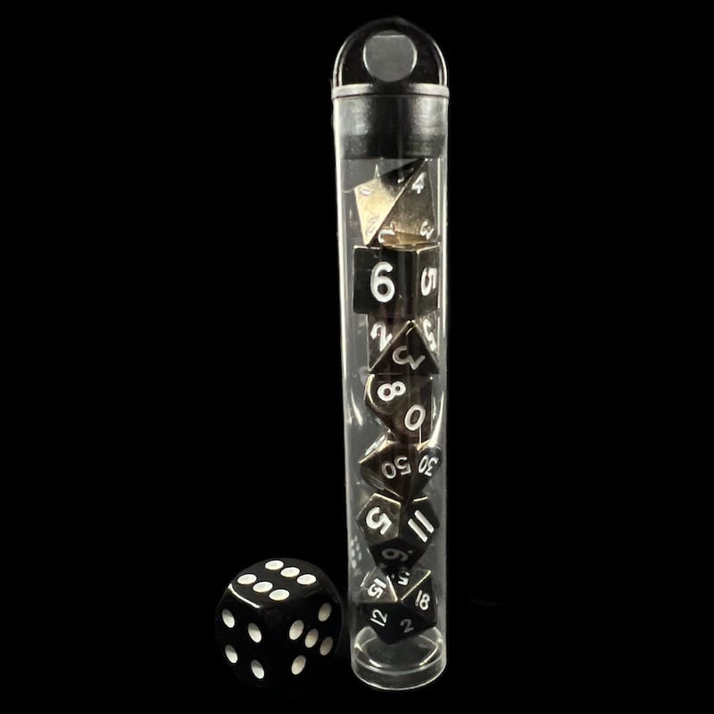 TDSO Metal Black Nickel With White MINI 10mm 7 Dice Polyset in Tube