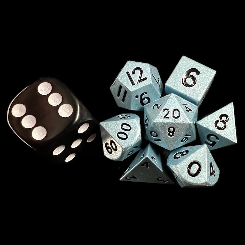 TDSO Metal Blue MINI 10mm 7 Dice Polyset In Tube