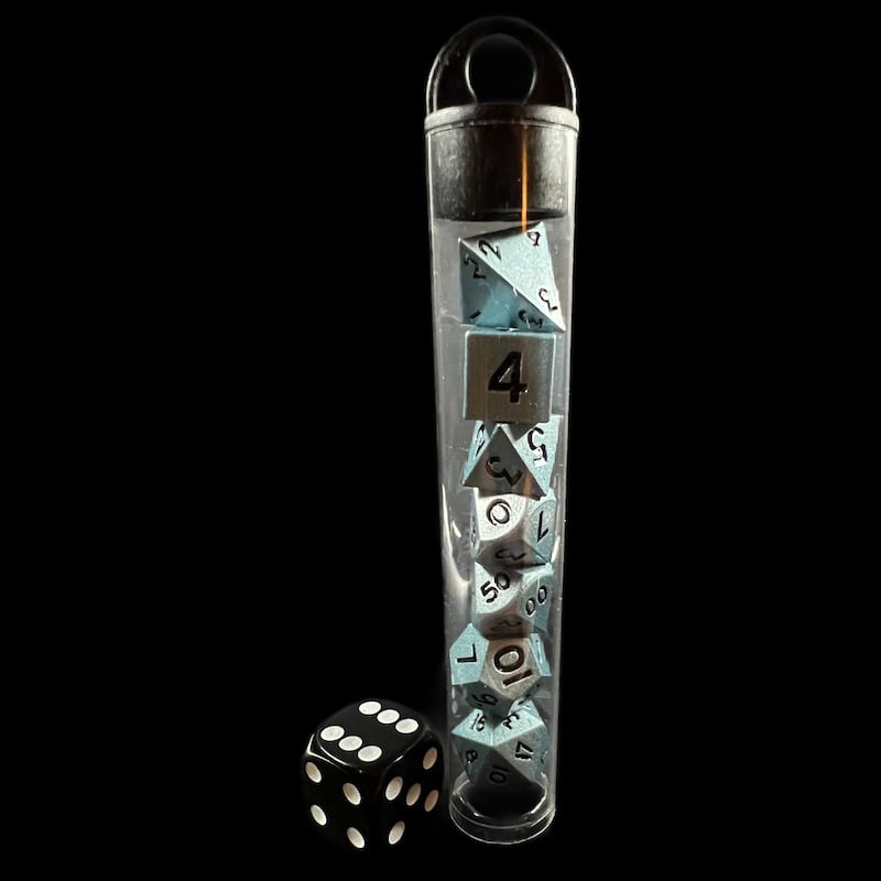 TDSO Metal Blue MINI 10mm 7 Dice Polyset In Tube