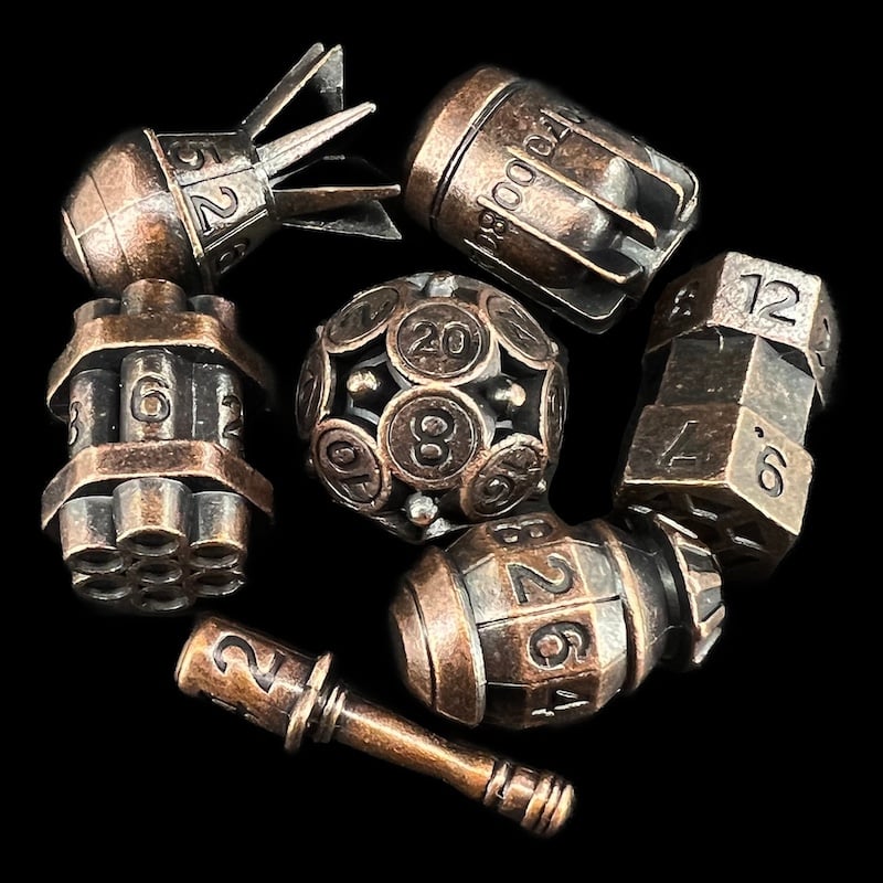 TDSO Metal Bomb Antique Copper 7 Dice Polyset