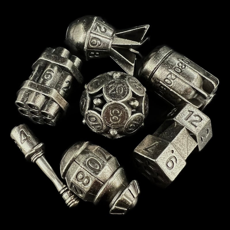 TDSO Metal Bomb Antique Silver 7 Dice Polyset