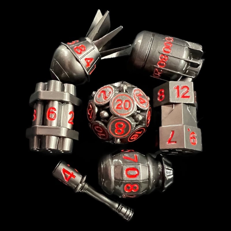 TDSO Metal Bomb Black Nickel With Red 7 Dice Polyset
