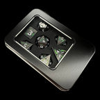 TDSO Metal Dagger Black Nickel & Green Mica With White 7 Dice Polyset