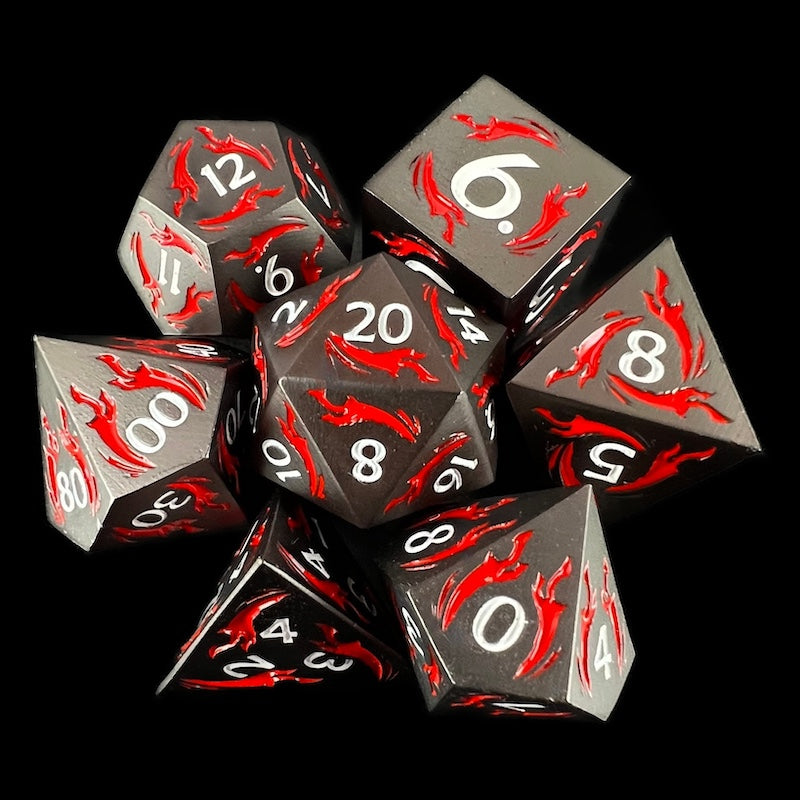 TDSO Metal Dagger Black Nickel & Red With White 7 Dice Polyset