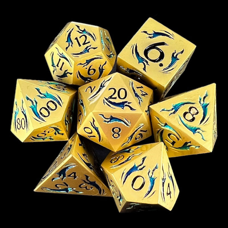 TDSO Metal Dagger Gold & Green With Black 7 Dice Polyset