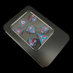 TDSO Metal Dagger Iridescent Blue & Red With White 7 Dice Polyset