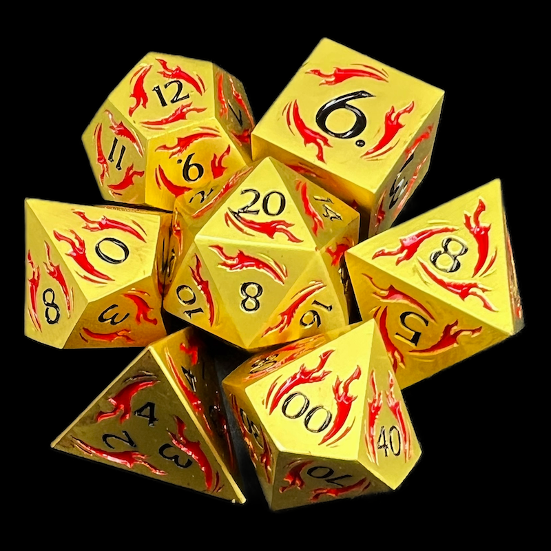 TDSO Metal Dagger Gold & Red With Black 7 Dice Polyset