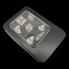 TDSO Metal Dagger Satin Silver & Black With Red 7 Dice Polyset