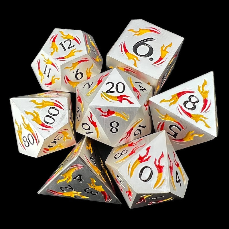 TDSO Metal Dagger Satin Silver & Flame With Black 7 Dice Polyset