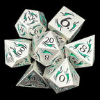 TDSO Metal Dagger Satin Silver & Green With Black 7 Dice Polyset
