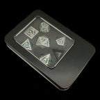 TDSO Metal Dagger Satin Silver & Green With Black 7 Dice Polyset
