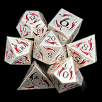 TDSO Metal Dagger Satin Silver & Red With Black 7 Dice Polyset