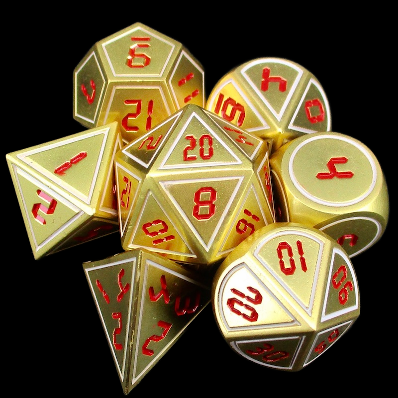 TDSO Metal Digital Gold White & Red 7 Dice Polyset