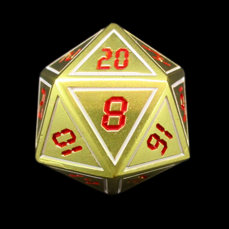TDSO Metal Digital Gold White & Red D20 Dice