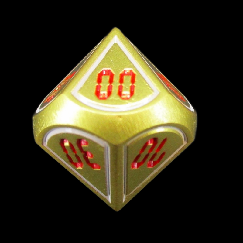 TDSO Metal Digital Gold White & Red Percentile  Dice