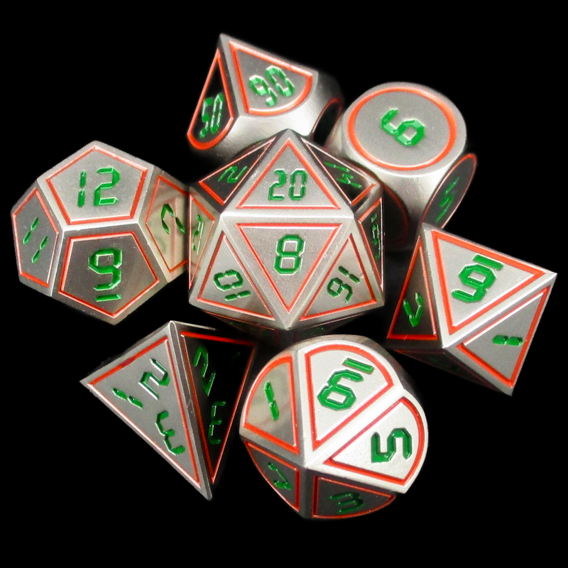 TDSO Metal Digital Steel Red & Green 7 Dice Polyset