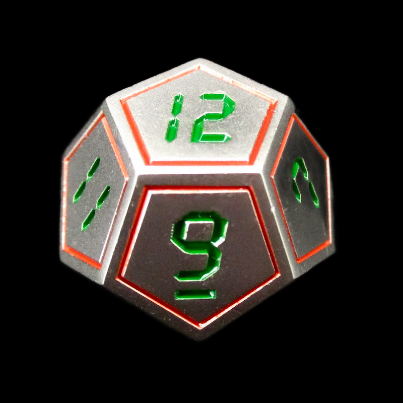 TDSO Metal Digital Steel Red & Green D12 Dice