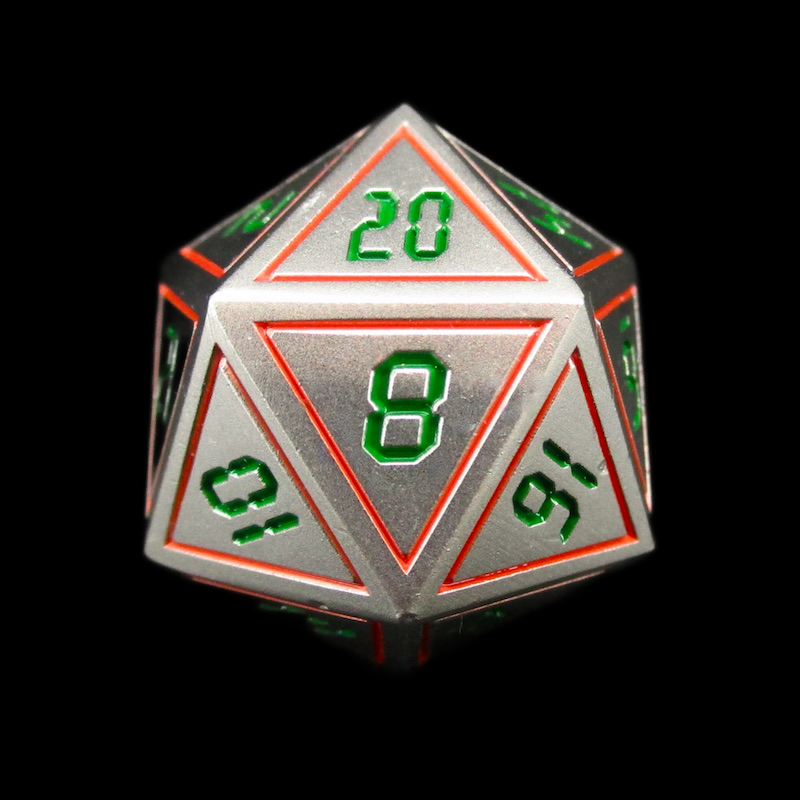 TDSO Metal Digital Steel Red & Green D20 Dice