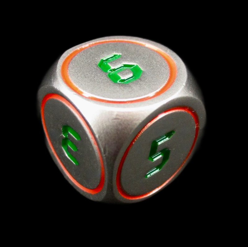 TDSO Metal Digital Steel Red & Green D6 Dice