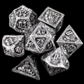 TDSO Metal Dragon Ancient Silver 7 Dice Polyset in Tin
