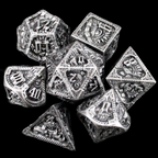 TDSO Metal Dragon Ancient Silver 7 Dice Polyset in Tin