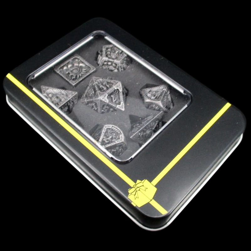 TDSO Metal Dragon Ancient Silver 7 Dice Polyset in Tin