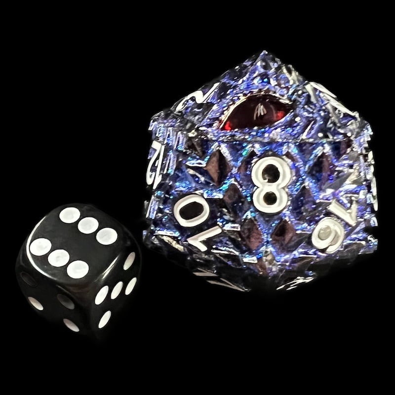 TDSO Metal Dragon Eye Blue Iridescent Jumbo 34mm D20 Dice