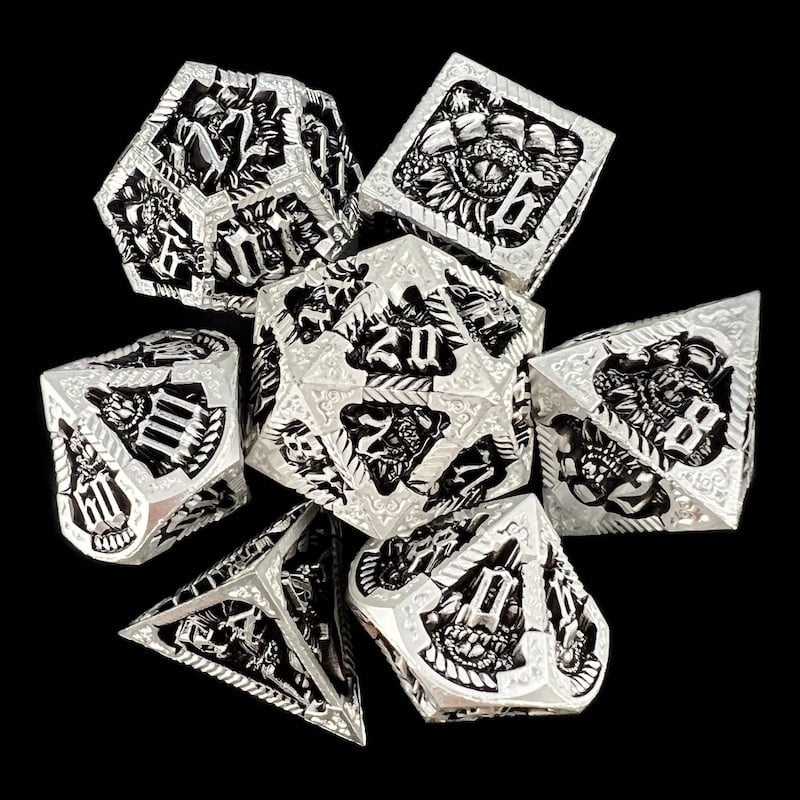 TDSO Metal Dragon Era Silver & Black 7 Dice Polyset