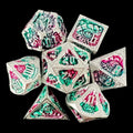 TDSO Metal Dragon Era Silver & Green/Purple 7 Dice Polyset