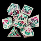 TDSO Metal Dragon Era Silver & Green/Purple 7 Dice Polyset