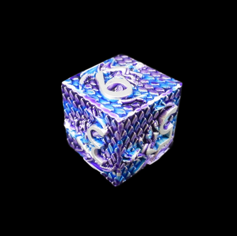 TDSO Metal Dragon Flight Blue Purple & Silver D6 Dice