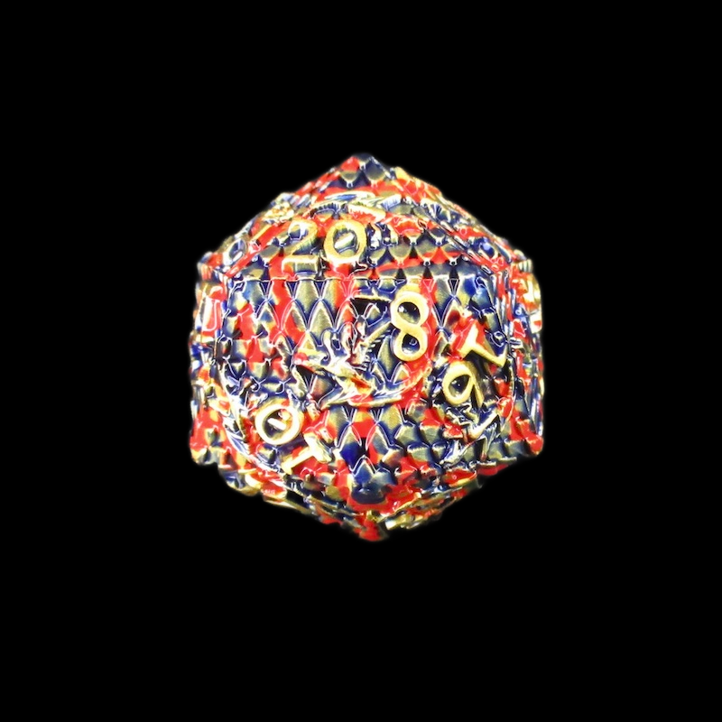 TDSO Metal Dragon Flight Blue Red & Gold D20 Dice