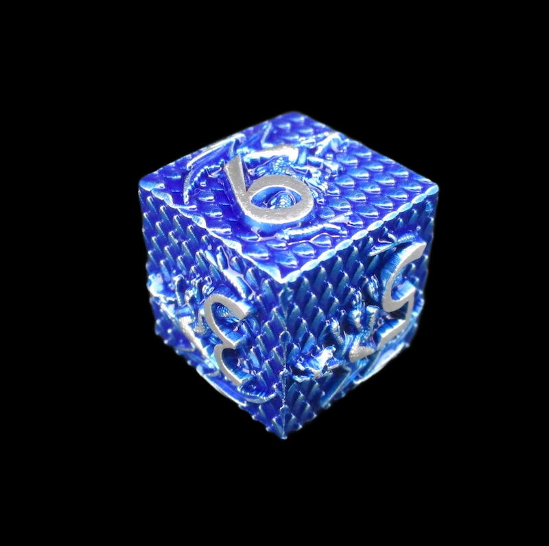 TDSO Metal Dragon Flight Blue & Silver D6 Dice