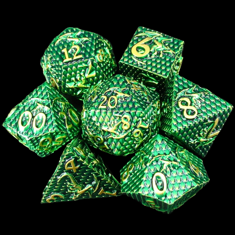 TDSO Metal Dragon Flight Green & Gold 7 Dice Polyset