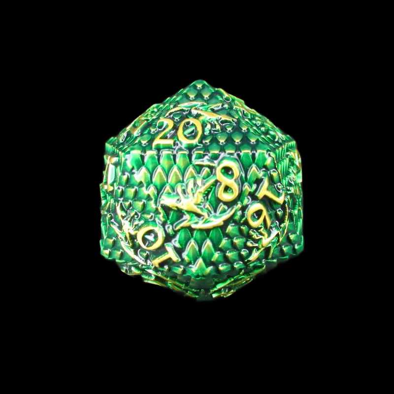 TDSO Metal Dragon Flight Green & Gold D20 Dice